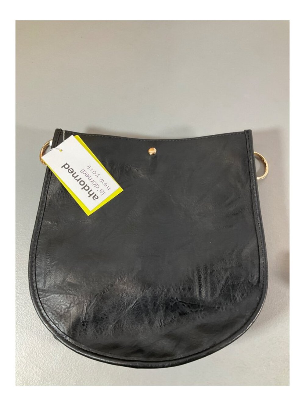 ahdorned U-Shaped Messenger Bag with Dual Straps and Pouch - Black, Gold-Tone Ha